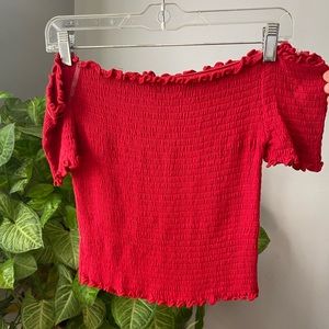 HEART HIPS Red Off The Shoulder Crop Top